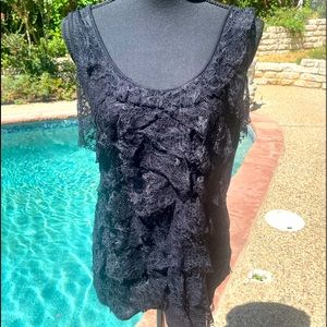 Express, sleeveless, black, ruffled, Top, size L